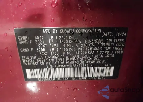 2024 Subaru Ascent Touring 7-Passenger from USA, damaged, VIN 4S4WMAWD7R3464778